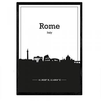 Póster A4 de Mapa de Roma - Italia con Skyline y Sombra Negra