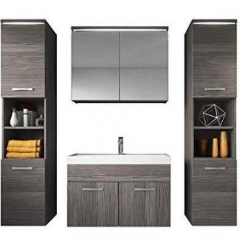 Conjunto de Muebles de Baño Paso XL 80 cm - Roble Gris - Armario, Lavabo y Espejo