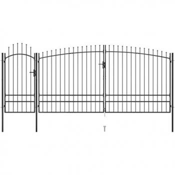 Puerta de valla de jardín con punta de lanza 5x2,45 m negro