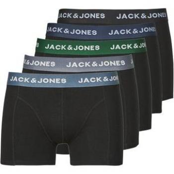 Jack & Jones Solid Black Boxer Trunks 5-Pack with Blue Waistband