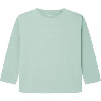 Camiseta de niña Pepe Jeans Vita de manga larga con logo strass, azul, algodón, moda infantil 2024