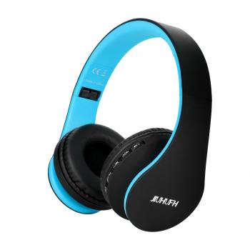 JIUHUFH Auriculares Inalámbricos Sobre el Oído, Auriculares Plegables Bluetooth con Micrófono Incorporado/3,5 mm Auriculares con Entrada de Audio/Cómodos para PC/Teléfonos Celulares - Negro Azul