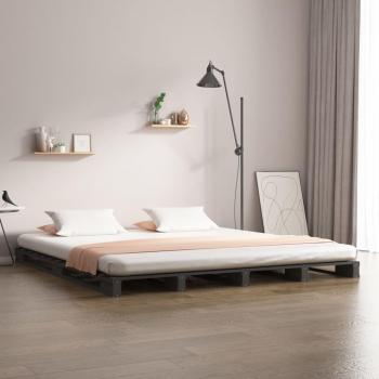 Cama de palé gris 135x190 cm doble madera maciza de pino