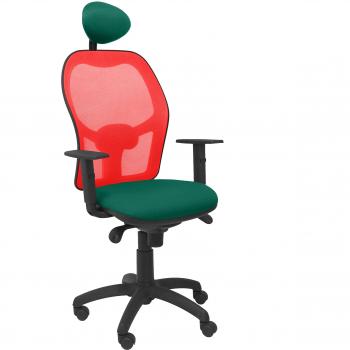 PIQUERAS Y CRESPO Modelo Jorquera - Silla de oficina ergonómica con mecanismo sincro, brazos regulables y ajustable en altura - Respaldo de malla transpirable en color rojo y asiento tapizados en tejido BALI color verde