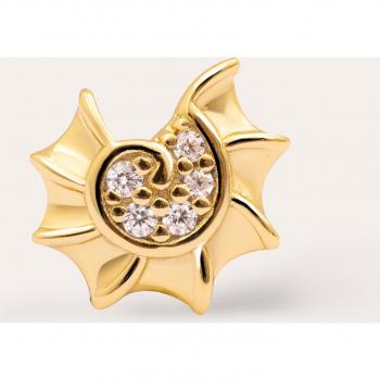 Pendiente Suelto Singularu Mini Tulum Plata Baño Oro - Pendientes en Forma de Caracola en Plata de Ley 925 con Acabado en Baño de Oro de 18 Kt y Circonitas - Cierre Tu