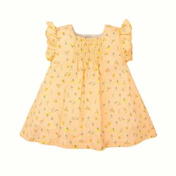 Vestido de bebé niña 100% algodón con motivos florales en color amarillo