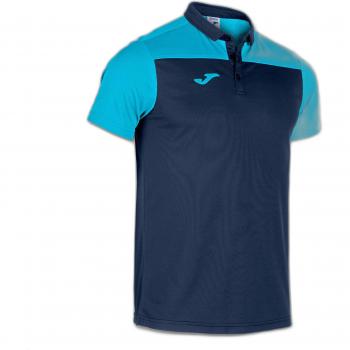Men's Short Sleeve Polo Shirt Joma Hobby II in Fluorescent Turquoise Navy