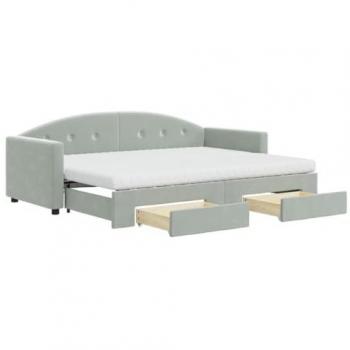 Sofá cama nido con cajones terciopelo gris claro 80x200 cm