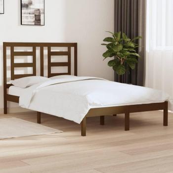 Estructura de cama de madera maciza de pino en color marrón miel, dimensiones 120x200 cm