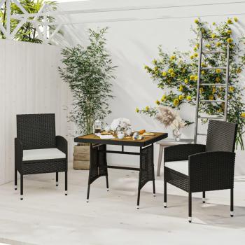 Juego de comedor de jardín 3 piezas ratán sintético negro
