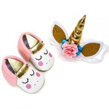 Zapatos de Niña con Diadema Regalo Set Unicornio Flor Suave Suela Zapatillas Antideslizantes Zapatos de Princesa