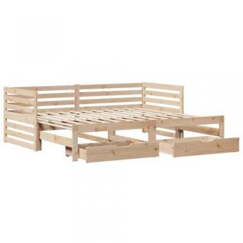 Sofá cama con cajones de madera maciza de pino 90x200 cm marrón