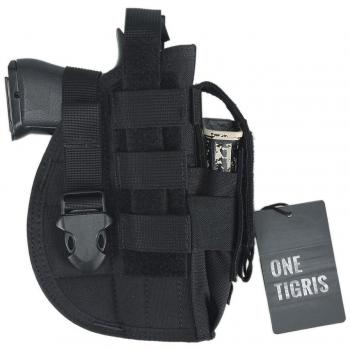 OneTigris Funda de pistola táctica para Molle y Glock 1911 45 92 96 con bolsillo para revista para caza Airsoft, negro, 13*20cm