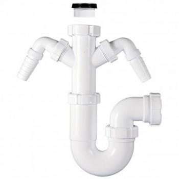 Sifón curvo con racor extensible y 2 tomas electrodomésticos R-83 - RIUVERT