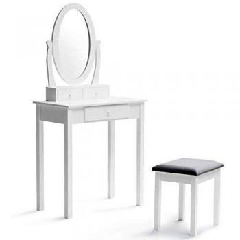 Tocador BETTY blanco con espejo y taburete - 145 cm - Adulte - 40 cm - 70 cm