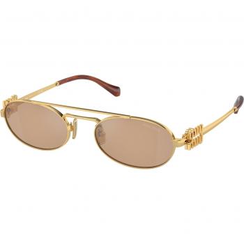 Miu Miu MU 54ZS Col. 5AK40D Donna Rotonda Oro - Sophisticated Oval Sunglasses with Gold Metal Accents, Yellow female, Size: 53 MM