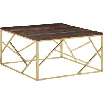 Mesa de centro de acero inoxidable dorado y madera maciza transversal