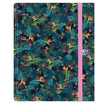 OXFORD - Carpeta de 4 Anillas A4+ con 100 Hojas de Recambio Cuadriculado 5x5 Blossom