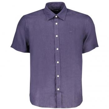 North Sails Blue Linen Embroidered Short Sleeve Shirt - L