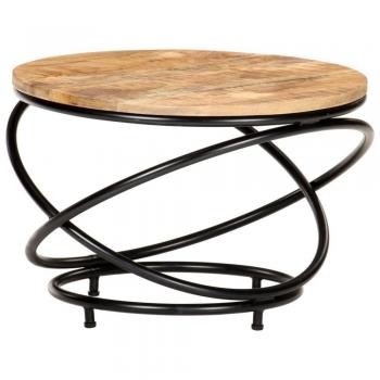 Mesa de centro de 60x60x40 cm en madera maciza de mango y acacia, color negro, estilo rústico