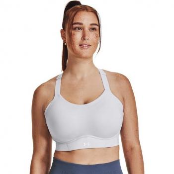 Top de mujer Uplift High Under Armour - Soporte alto, color blanco, diseñado para actividades deportivas, tejido transpirable y ligero, tecnología que absorbe la humedad, ajuste cómodo y ceñido