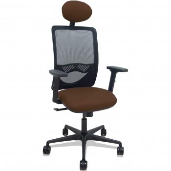 Silla Zulema sincro malla negra asiento bali marrón oscuro brazos 2D ruedas 65mm cabecero