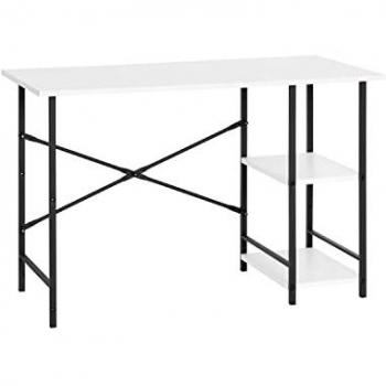 Escritorio de Madera y Metal con 2 Estantes, Mesa para Ordenador, Blanco y Metal 120 x 60 x 74 cm. Alexis