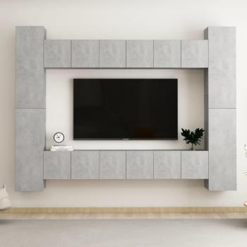 Set de Muebles para TV 10 Piezas en Color Gris Cemento de Madera Ingenierizada