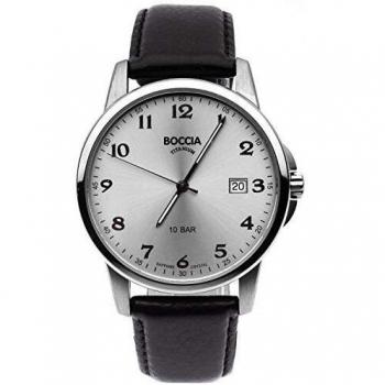 Reloj de Hombre Boccia 3633-03 Analógico de Cuarzo con Correa de Piel, Titanio, 40 mm, Resistencia al Agua 10 ATM, Color Negro y Plata