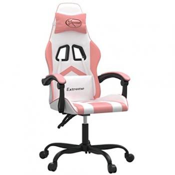 Silla gaming cuero sintético blanco y rosa, silla gamer, silla con reposabrazos, silla de oficina, silla de escritorio, silla reclinable