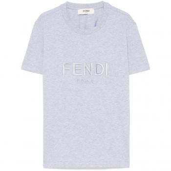 Fendi Roma Women's Grey Cotton Logo T-Shirt - Size M