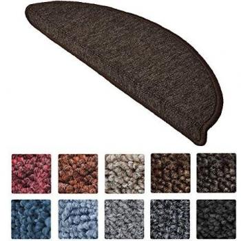 Alfombras semicirculares para escaleras Beautissu ProStair, set de 15 unidades, marrón oscuro, 55 x 15 cm