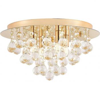 Plafón de techo Lindby Gillion, 4 luces, dorado, cristal, lámpara de techo para salón y comedor con casquillos G9