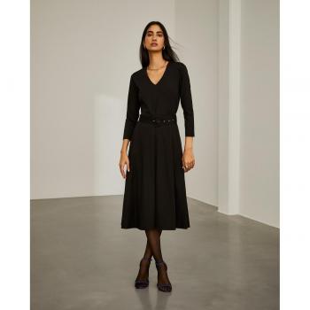 Lion of Porches - Vestido de punto midi negro con cinturón