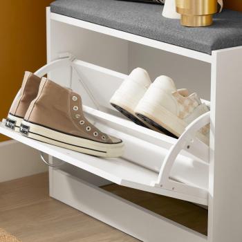 SoBuy Banco Zapatero con cajón plegable y cojín acolchado de asiento, dimensiones 60 x 24 x 47 cm, color blanco, modelo FSR16-K-W