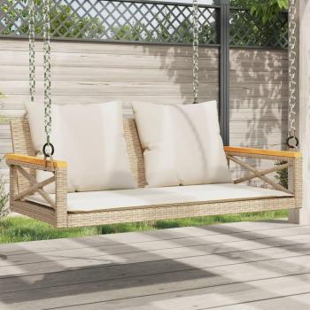 Banco columpio con cojines en ratán sintético beige 109x62x40 cm