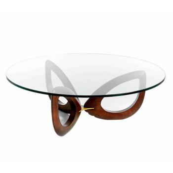 Mesa Centro Redonda Cristal Angel Cerdá 2053C, Cristal | Nogal, Madera color Nogal, Ø120 x 38 cm