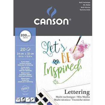 Bloc Dibujo Multitecnicas Canson Lettering Mix Media 24x32 Cm 20 Hojas 200 Gr, Blanco