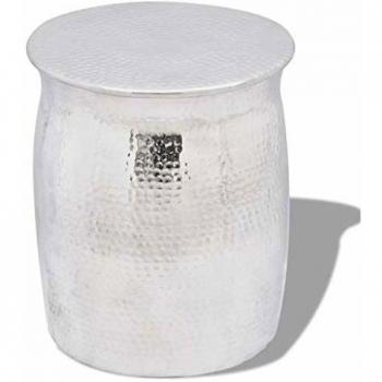 vidaXL Taburete Mesita de Centro de Aluminio Martillado Plateado Mesilla Salón