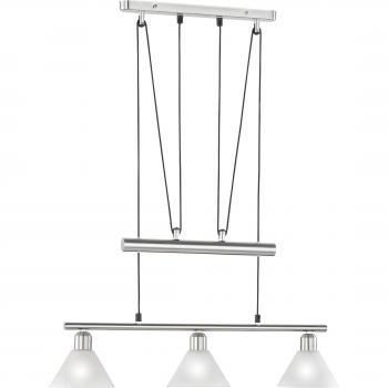 Lámpara Colgante Stamina 3 Luces E14 Níquel Mate y Vidrio Opalino Ajustable