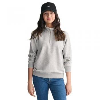 Sudadera Gant Unisex con Media Cremallera y Escudo para Niños, Color Gris Claro, 11/12 años (146/152 cm), Casual, Algodón
