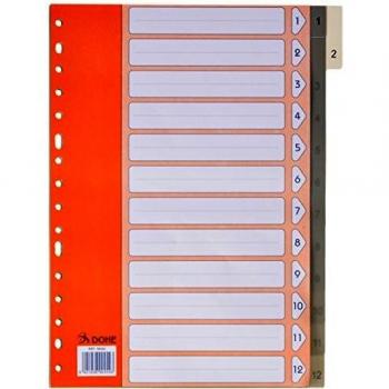 Dohe 90454 - Separadores de Números 1-12, Plástico Multitaladro, Formato Folio, Color Gris