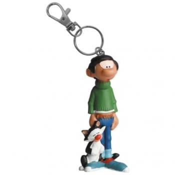 Plastoy Gaston Lagaffe and Cat Figurine Keychain - Multicolored
