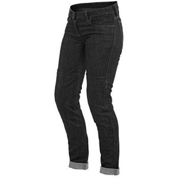 Pantalón Dainese Denim Slim Lady - Pantalones de Moto para Mujer, color Negro, talla 28, diseño slim fit