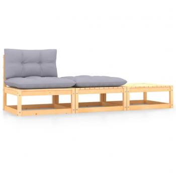 vidaXL Juego de Muebles de Jardín 3 Piezas con Cojines en Madera Maciza de Pino