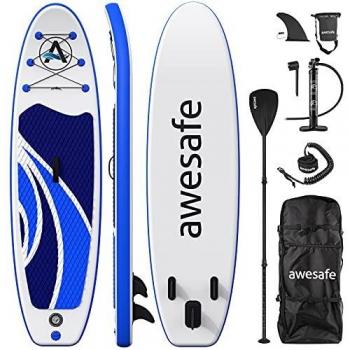 AWESAFE Tabla de Paddle Surf Inflable 305x80x15cm Sup con Accesorios ISUP Mochila, Aleta, Paleta, Bomba de Doble acción, Correa, Bolsa Impermeable, para jóvenes y Adultos