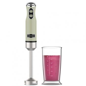 Cecotec Power RetroGreen 1200MAX - Batidora de mano retro, 1200W de potencia máxima, cuchilla de 4 hojas con recubrimiento de titanio negro, 2 velocidades, vaso de 0.5