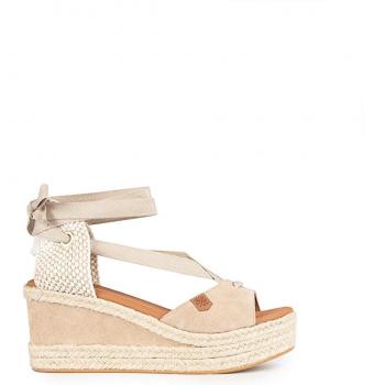 Popa VALDES Sandalias de cuña para mujer en beige de piel atadas con lazada