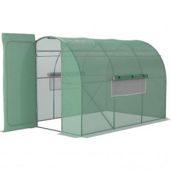 Outsunny Invernadero de Túnel 3x2x2 m con Puertas, Ventanas y Función de Drenaje, Cubierta de PE y Estructura de Metal Galvanizado para Jardín -