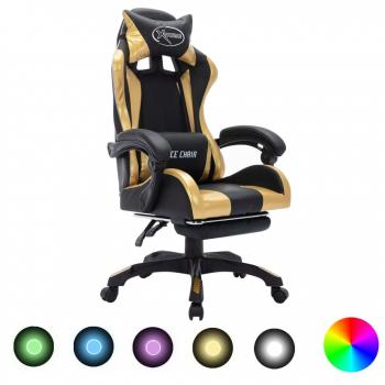 Silla Gaming Day and Night con luces LED RGB en cuero sintético dorado y negro